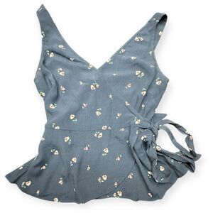 SOPHIE RUE for ANTHROPOLOGIE Women’s Blue Floral Wrap Peplum Tank Top XS